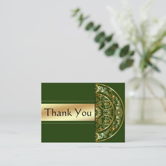 Gold Mandala Green Hintergrund Danke Karte (Stehend Vorderseite)