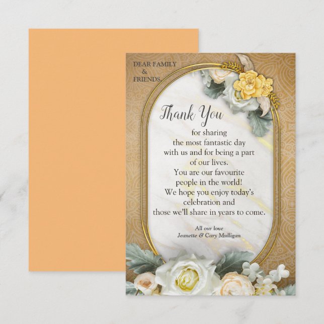 Gold Mandala Hintergrund mit White Roses RSVP Karte (Vorne/Hinten)