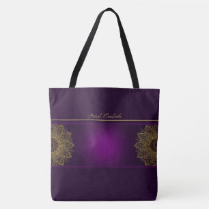 Gold Mandala Lila Monogram Tote Bag Tasche