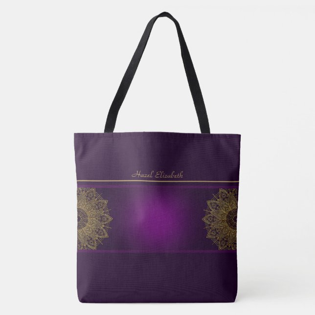 Gold Mandala Lila Monogram Tote Bag Tasche (Vorderseite)