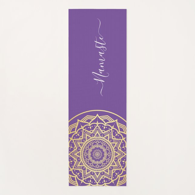 Gold Mandala Lila Namensschild Yogamatte (Vorderseite)
