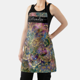 Gold Mandala Lila Nebel Individuelle Name Schürze