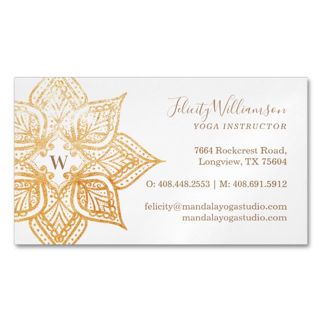 Gold Mandala Lotus Blume Monogram Magnetische Visitenkarte (Vorderseite)
