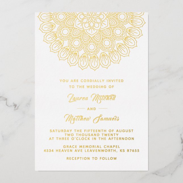 Gold Mandala Mariage Foil Invitation (Recto)