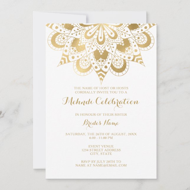 Gold Mandala Mehndi Célébration Invitation (Devant)