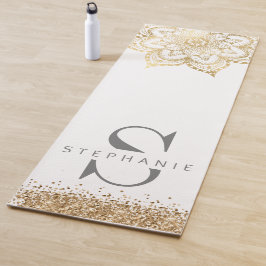 Gold-Mandala-Monogramm-individuelle Name-Glitzer Yogamatte