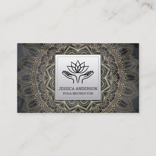 Gold Mandala Muster | Lotus-Hände heilen Visitenkarte (Vorderseite)