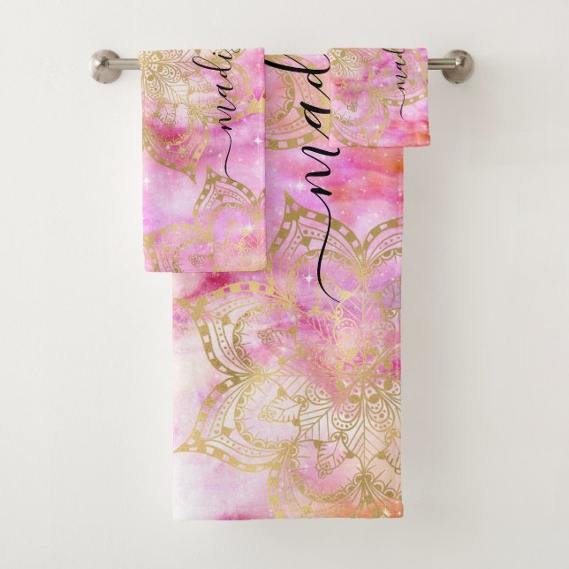 Gold Mandala Muster Rosa Lila Nebel Badhandtuch Set (Insitu)