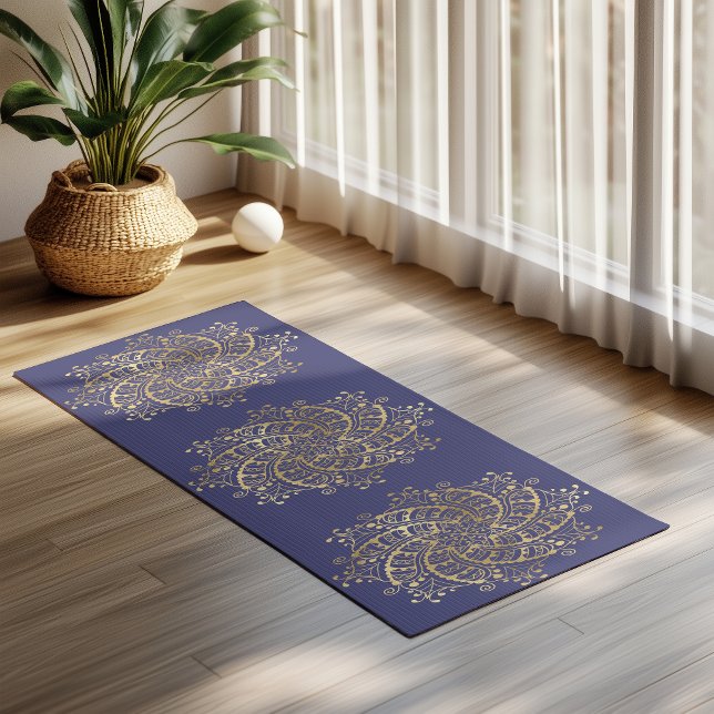 Gold Mandala Navy Blau Boho Yogamatte (Von Creator hochgeladen)