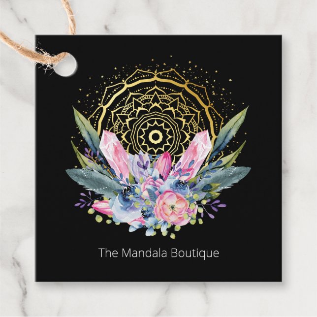 Gold Mandala Pink Crystals Psychisches Spirituelle Geschenkanhänger (Vorderseite)
