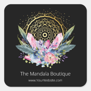Gold Mandala Pink Crystals Psychisches Spirituelle Quadratischer Aufkleber