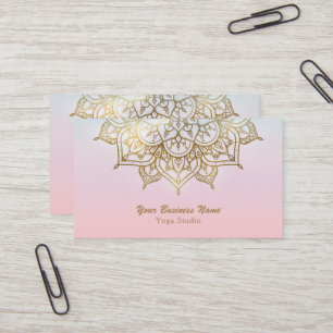 Gold Mandala Pink Peach Chic Modern Yoga Studio Visitenkarte
