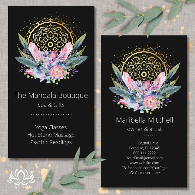 Gold Mandala Rosa Kristalle Psychischer Wellness-C Visitenkarte (Von Creator hochgeladen)