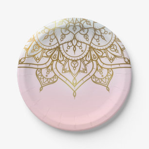 Gold Mandala Rosa Pfirsich Chic Moderne Glamour-Pa Pappteller