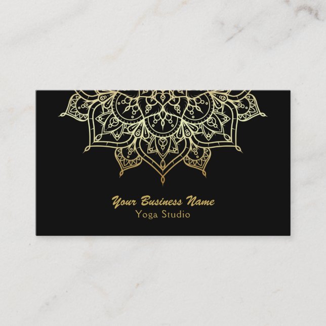 Gold Mandala Schwarz Elegante Elegante Modernes Yo Visitenkarte (Vorderseite)