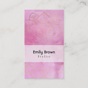 Gold Mandala über texturierte Deep Pink Wasserfarb Visitenkarte