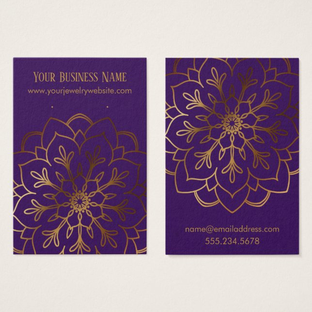 Gold-Mandala- und Lila-Ohrring-Karten (Vorne & Hinten)