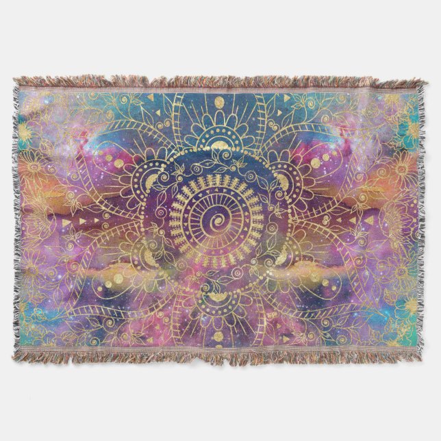 Gold Mandala Watercolor Farbennebel Decke (Vorderseite)