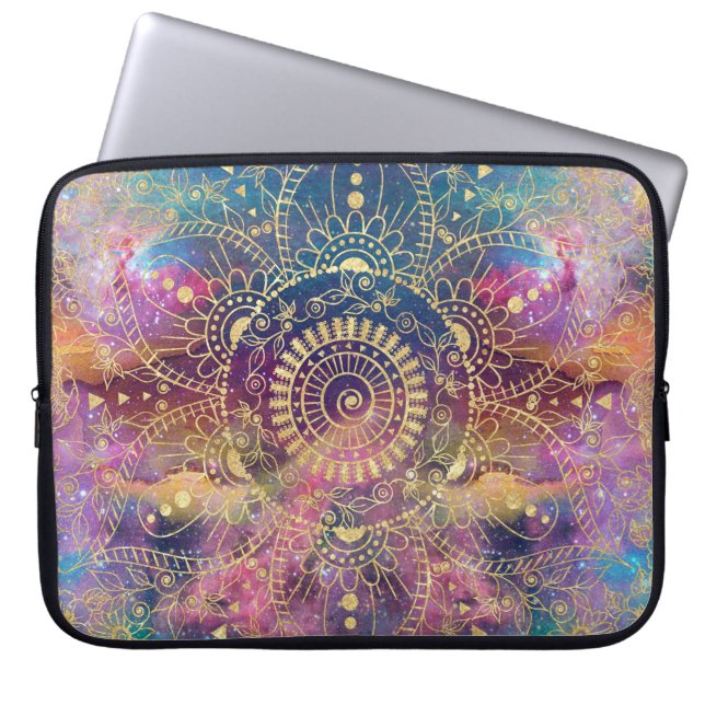 Gold Mandala Watercolor Farbennebel Laptopschutzhülle (Vorderseite)