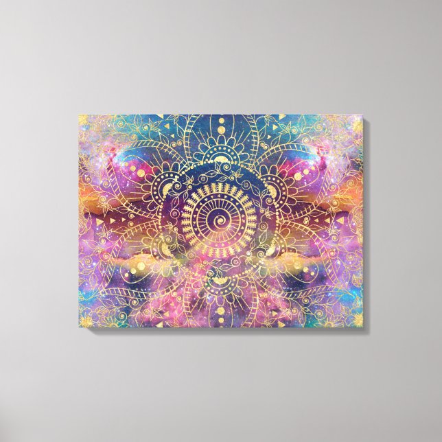 Gold Mandala Watercolor Farbennebel Leinwanddruck (Vorderseite)