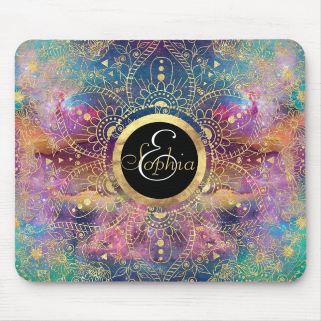 Gold Mandala Watercolor Farbennebel Mousepad (Vorne)