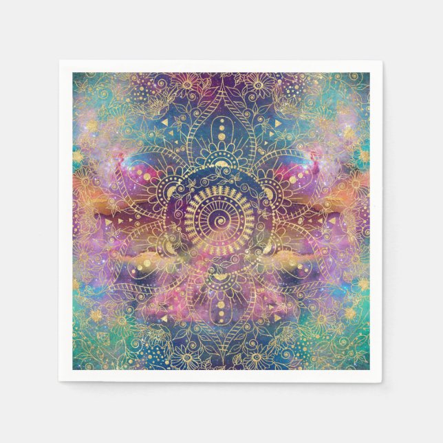 Gold Mandala Watercolor Farbennebel Serviette (Vorderseite)