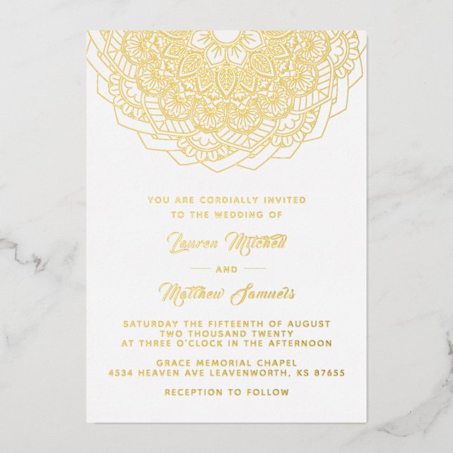 Gold Mandala Wedding Foil Einladung (Vorderseite)