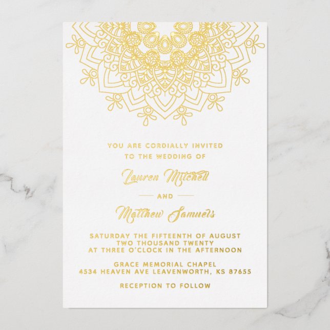 Gold Mandala Wedding Foil Einladung (Vorderseite)