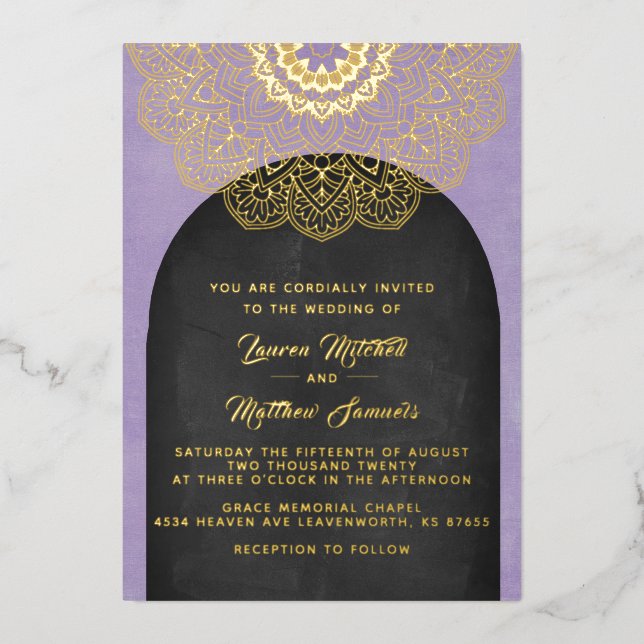 Gold Mandala Wedding Foil Einladung (Vorderseite)
