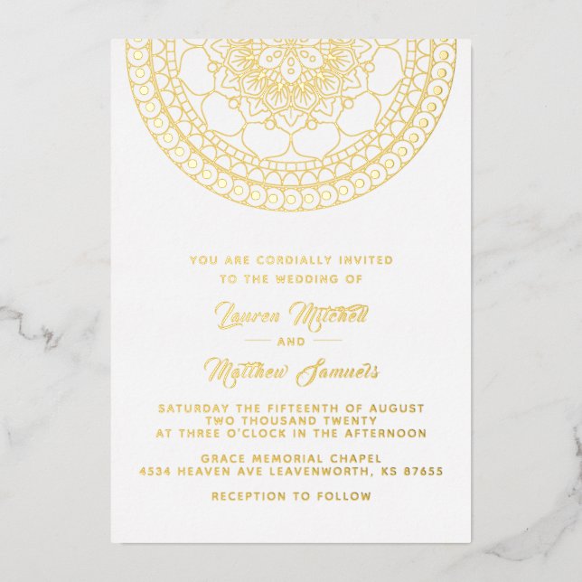 Gold Mandala Wedding Foil Einladung (Vorderseite)