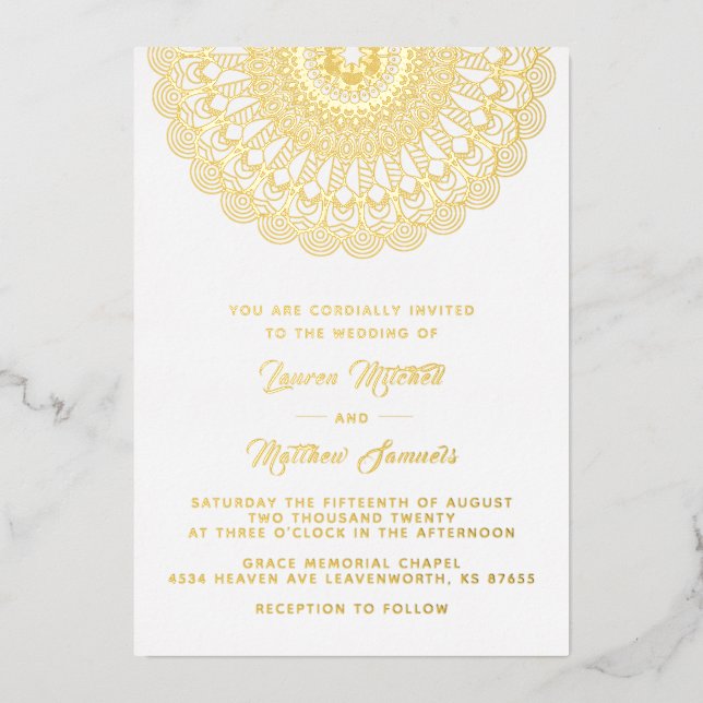 Gold Mandala Wedding Foil Einladung (Vorderseite)