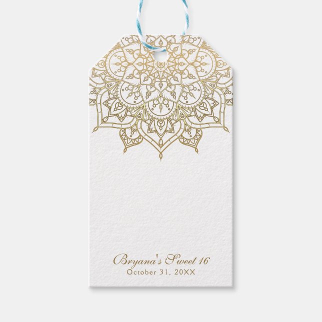 Gold Mandala White Classy Moderne Gastgeschenk Hoc Geschenkanhänger (Vorderseite)