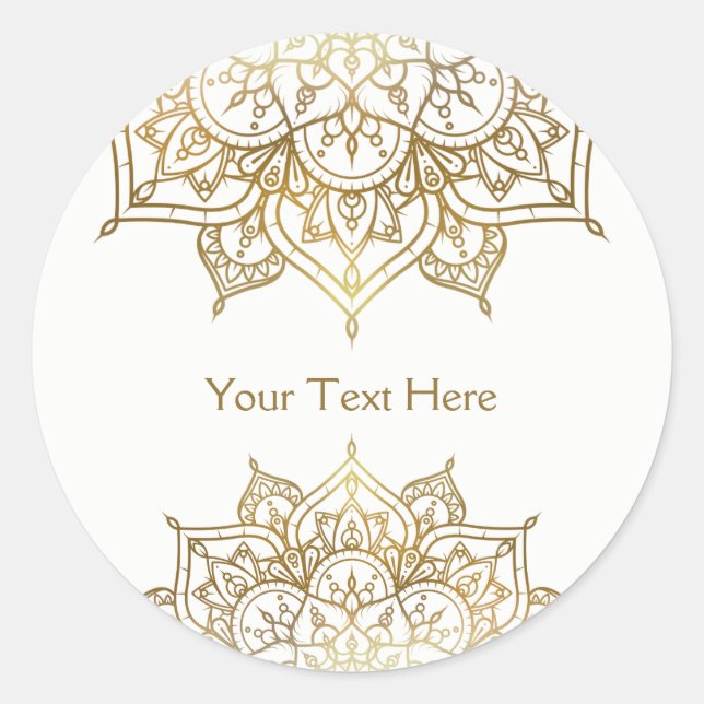 Gold Mandala White Classy Moderne Gastgeschenk Hoc Runder Aufkleber (Vorderseite)