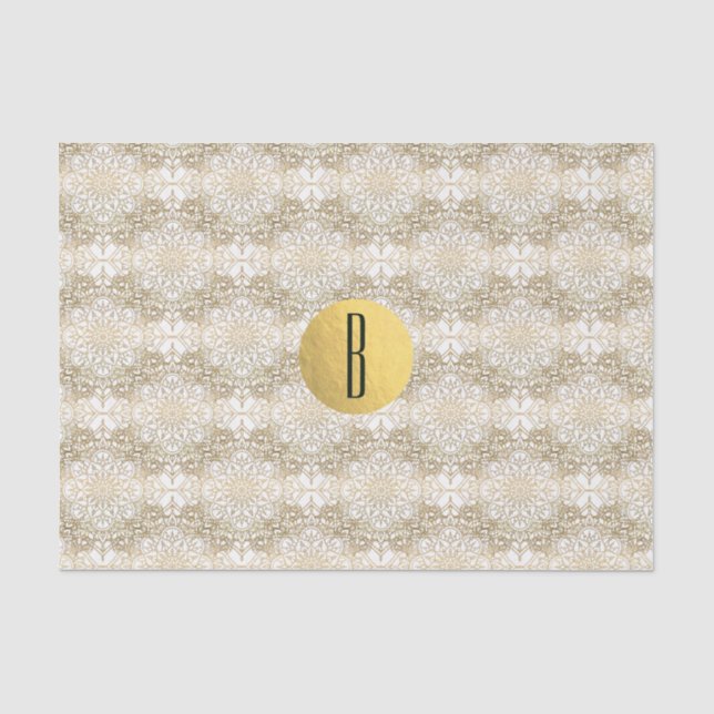 Gold Mandala & White Elegante Chic Monogram Modern Seidenpapier (Vorderseite)