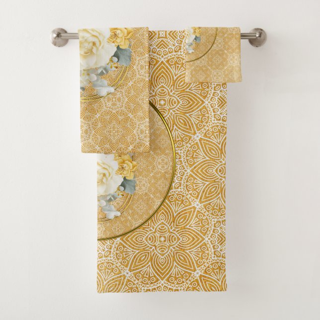 Gold-Mandalas verschiedener geometrischer Circle-W Badhandtuch Set (Insitu)