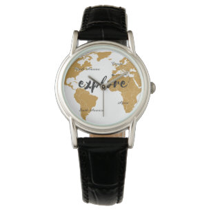 Gold Map Watch entdecken Armbanduhr
