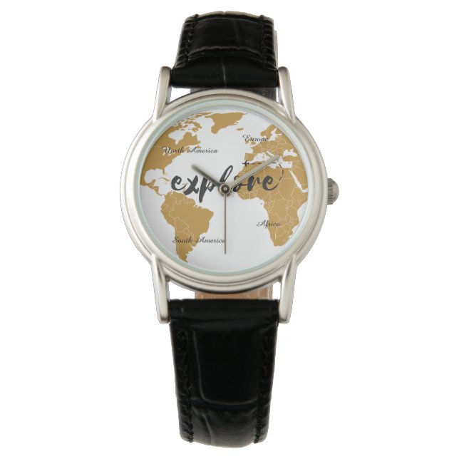 Gold Map Watch entdecken Armbanduhr (Vorderseite)