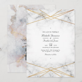 Gold Marble Geometric QR Code RSVP Wedding Einladung