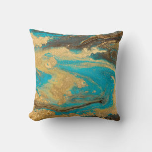 Gold marbling texture design. Blue and golden marb Kissen