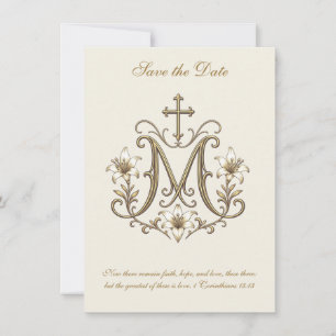 Gold Marian Kreuz Monogramm Katholische Hochzeit Save The Date