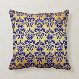Gold, Marine-Blau-Damast-Muster 2 Kissen