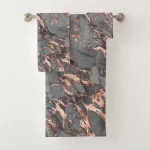 Gold-Marmor aus Schwarz, Grau und Rose Badhandtuch Set