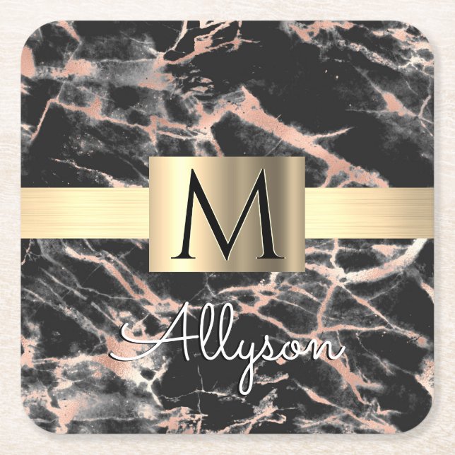 Gold-Marmor-Box, Name & Monogramm Rechteckiger Pappuntersetzer (Vorderseite)