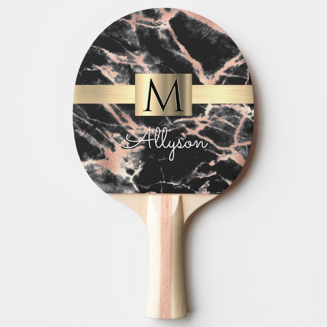 Gold-Marmor-Box, Name & Monogramm Tischtennis Schläger (Vorderseite)