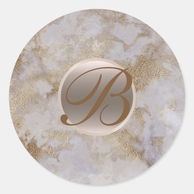 Gold Marmor Glam Modern Chic Monogram Initial Runder Aufkleber (Vorderseite)