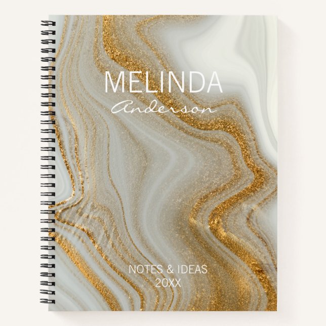Gold Marmor Personalisiert Elegante Schüler Notizbuch (Vorderseite)