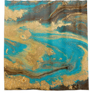 Gold Marmortextur Design. Blaue und goldene Marmel Duschvorhang