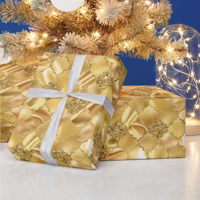 Gold marokkanisches Quatrefolienmuster Geschenkpapier (Feiertage)