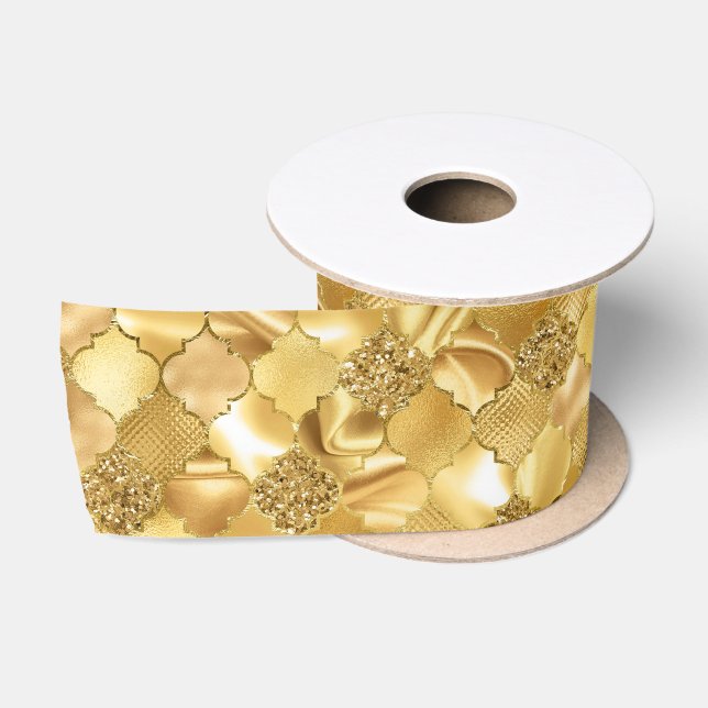 Gold marokkanisches Quatrefolienmuster Satinband (Spule)