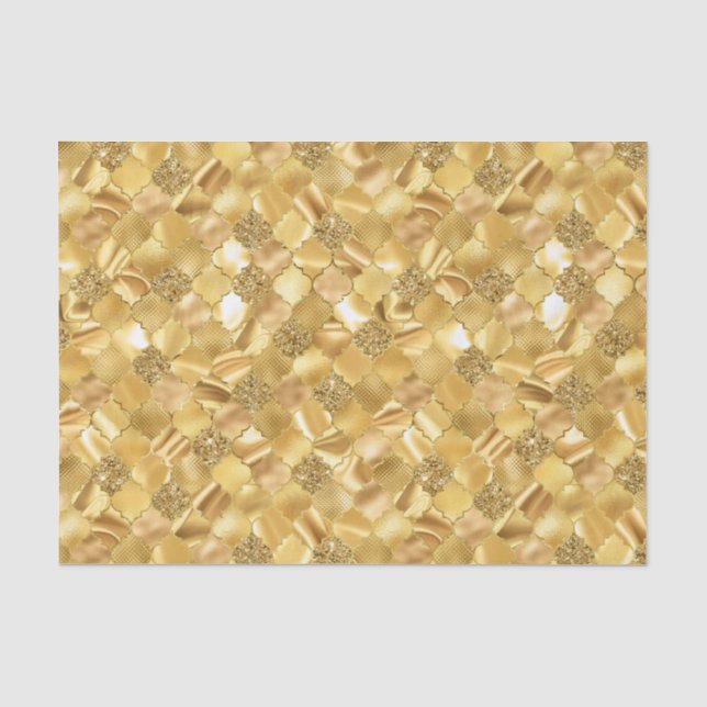 Gold marokkanisches Quatrefolienmuster Seidenpapier (Vorderseite)